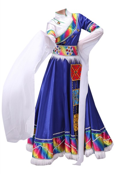 Custom-made water-sleeved long-sleeved Tibetan dance costume design women's dress performance dress children's clothing ethnic stage performance Tibetan robe SKDO008 45 degree